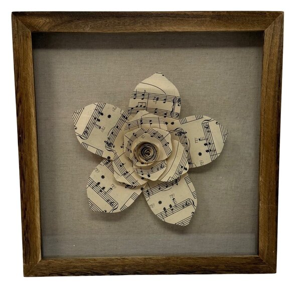 Wood Frame Glass Front Music Sheet Paper Flower Shadow Box 11" X 11"X 2" - Picture 1 of 4